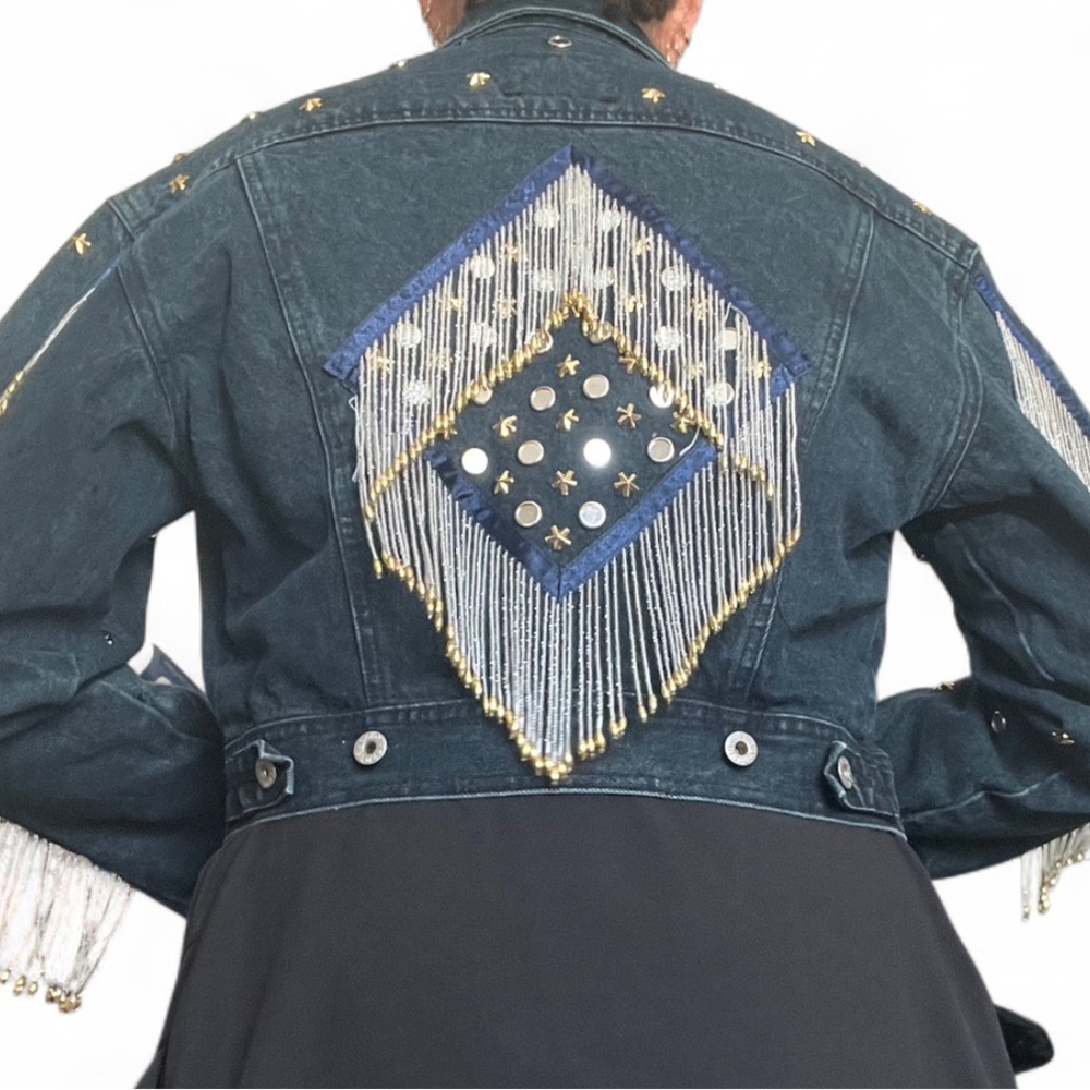 80s/90s Dakota Blue Fringe Studded Denim Jacket M Taylor Swift Western Festival